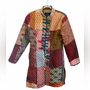 Sacred Threads Patchwork Quilted Longline Military Coat (S/M) FLAWS! Hippie Boho